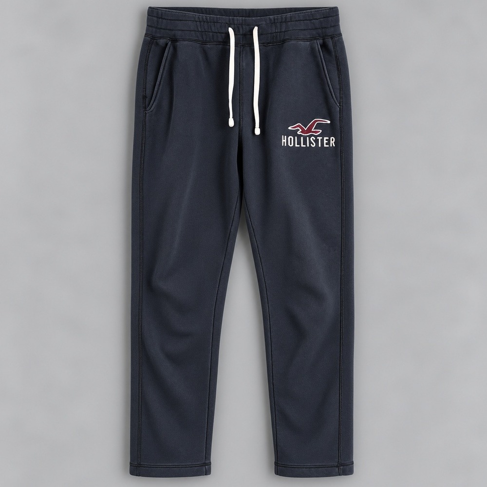 Hollister Mens Navy Blue Embroidered Logo Fleece Sweatpants Joggers Size L